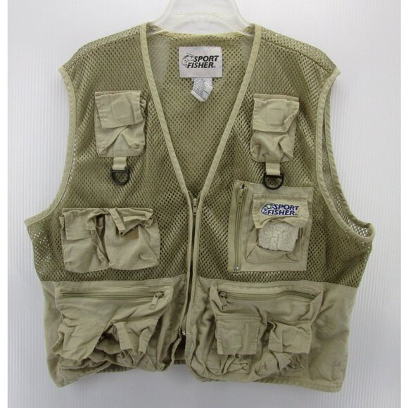 VINTAGE Fishing Vest Large XL Sport Fisher Jacket Mesh Safari Zip Up* - Picture 1 of 10